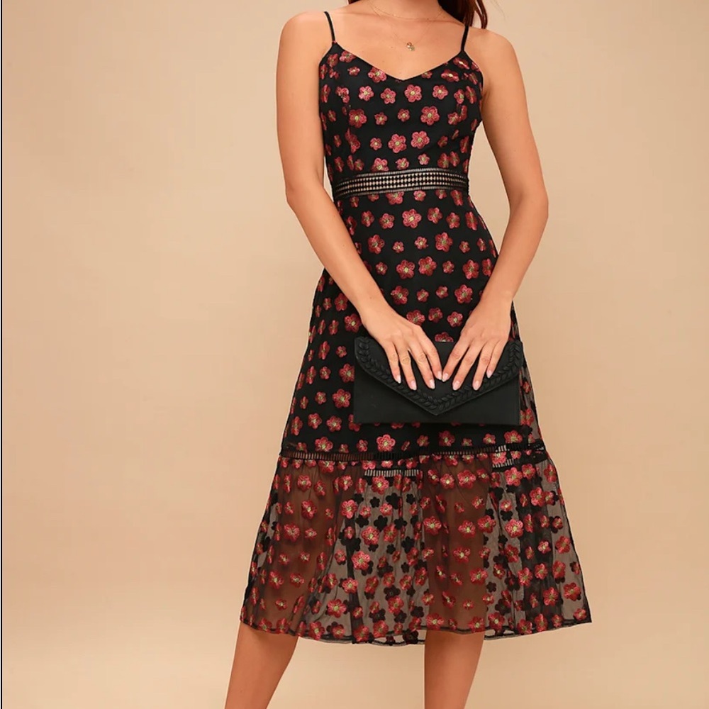Lulus-BB Dakota Black and Red Embroidered Dress